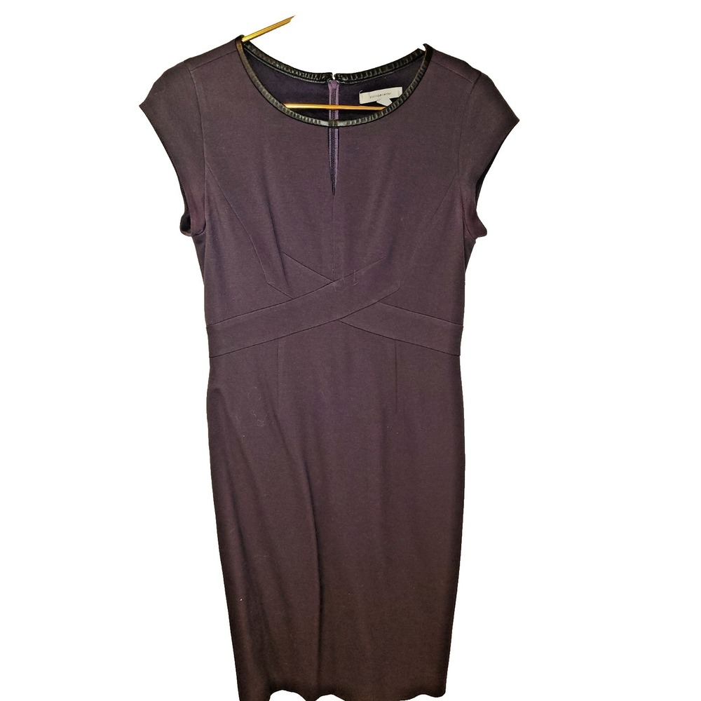 Classiques Entier Dress Sheath Dress In Aubergine Black Trim Crewneck Sz 6 Exec